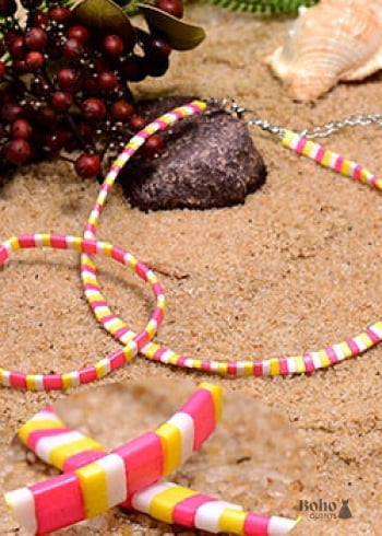 Boho Necklace, Tila Bead Choker with Bracelet, Color of Life